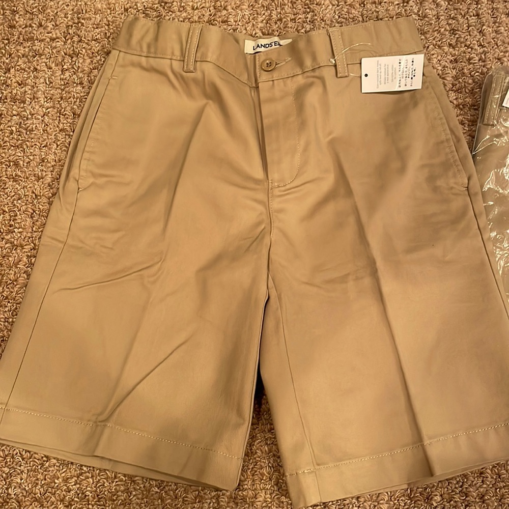3 pair Lands’ End khaki shorts Boys 12 NWT